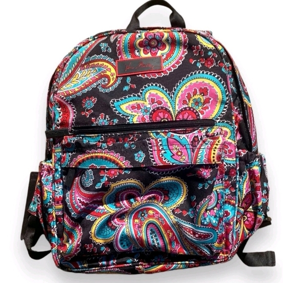 VERA BRADLEY Campus Backpack PETAL Paisley Black Pink Quilted Travel School - Picture 2 of 14
